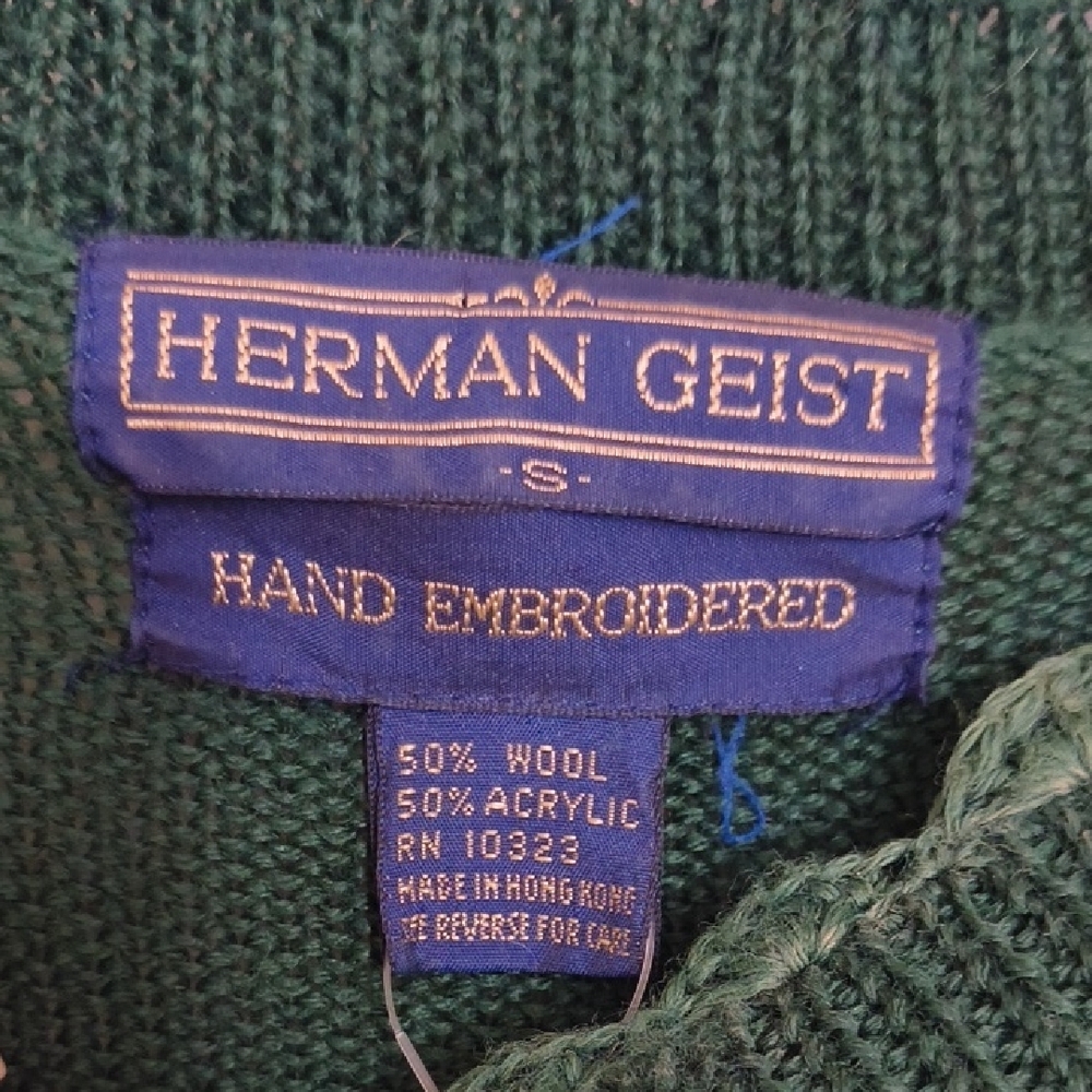 Herman Geist Green Sweater Deer Design Vintage Grandmacore Eclectic Cottagecore - Picture 7 of 14